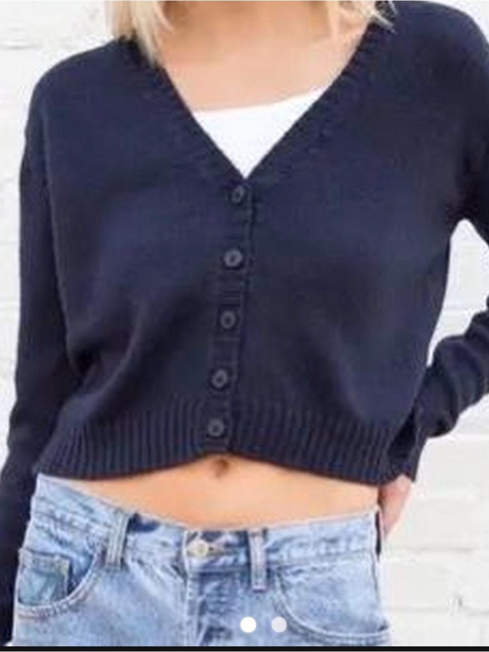 Brandy Melville Black Cropped V-Neck Button Cardigan